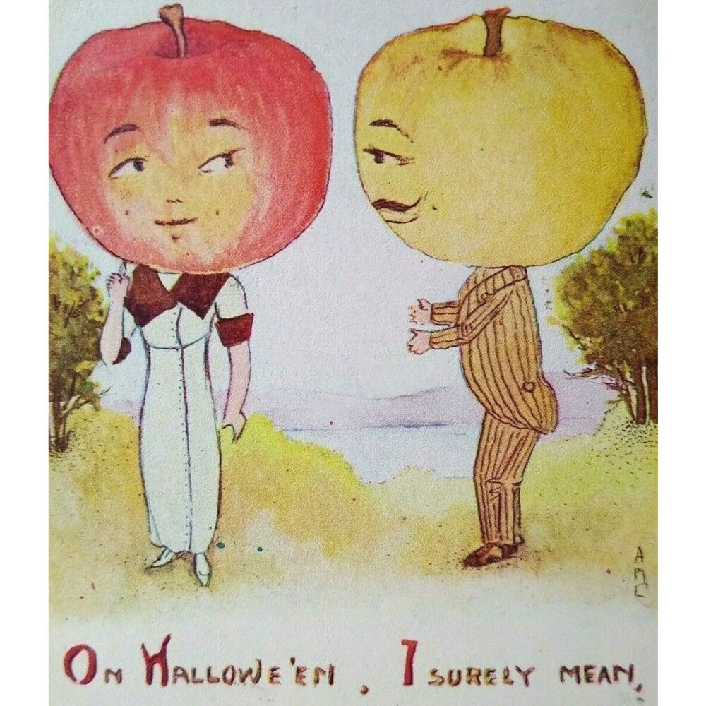 Halloween Postcard Anthropomorphic Dressed Apple Head People Fantasy AMC Owen